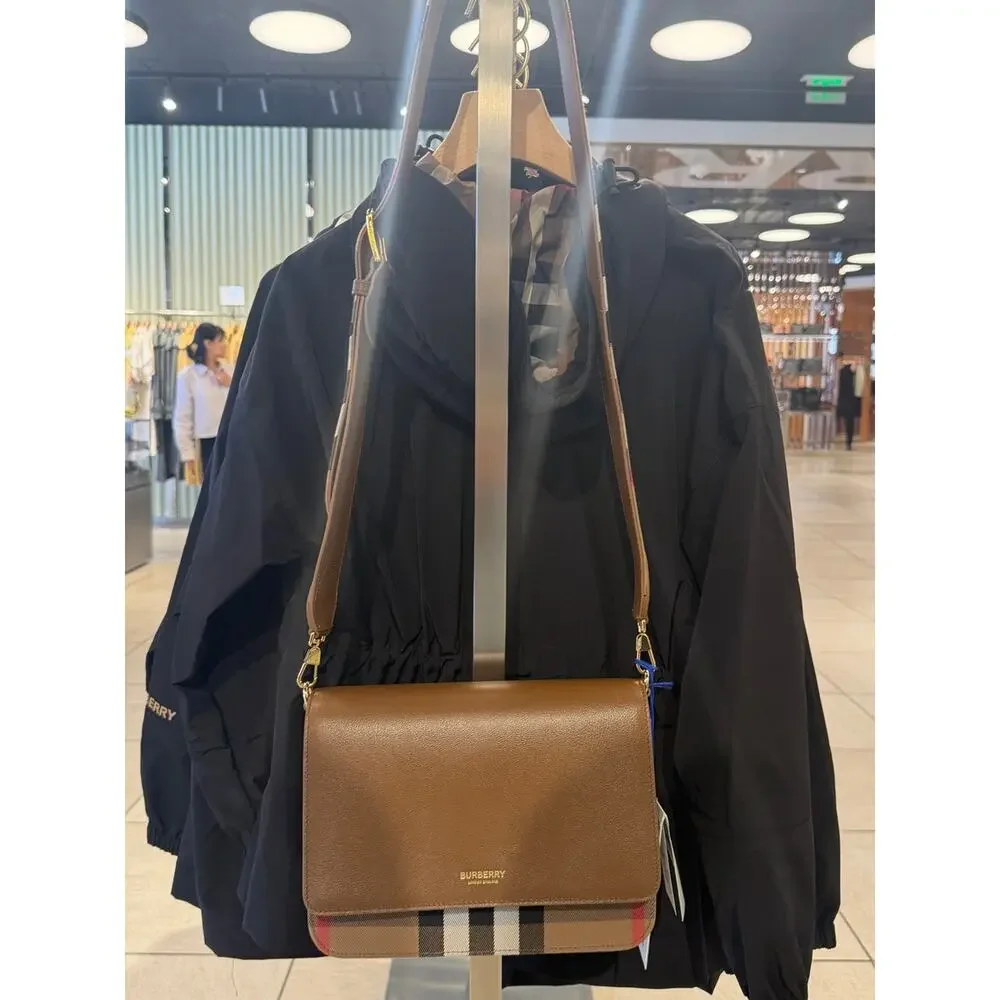 Burberry Brown Leather Messenger Bag with Vintage Check Strap
